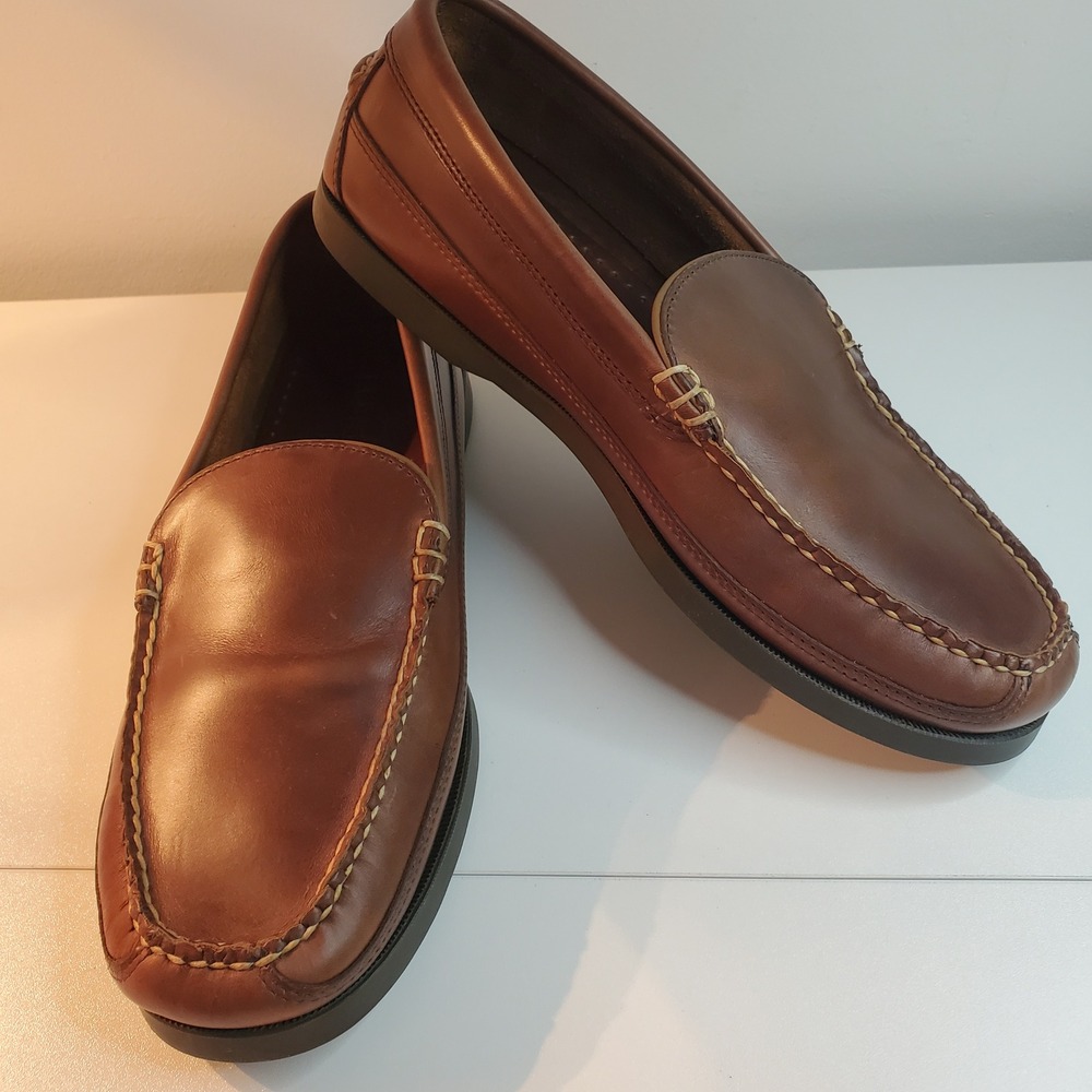 LL Bean Mens Handsewn Moccasins Brown Leather Loafers Slip On Shoes 11 D 299805
